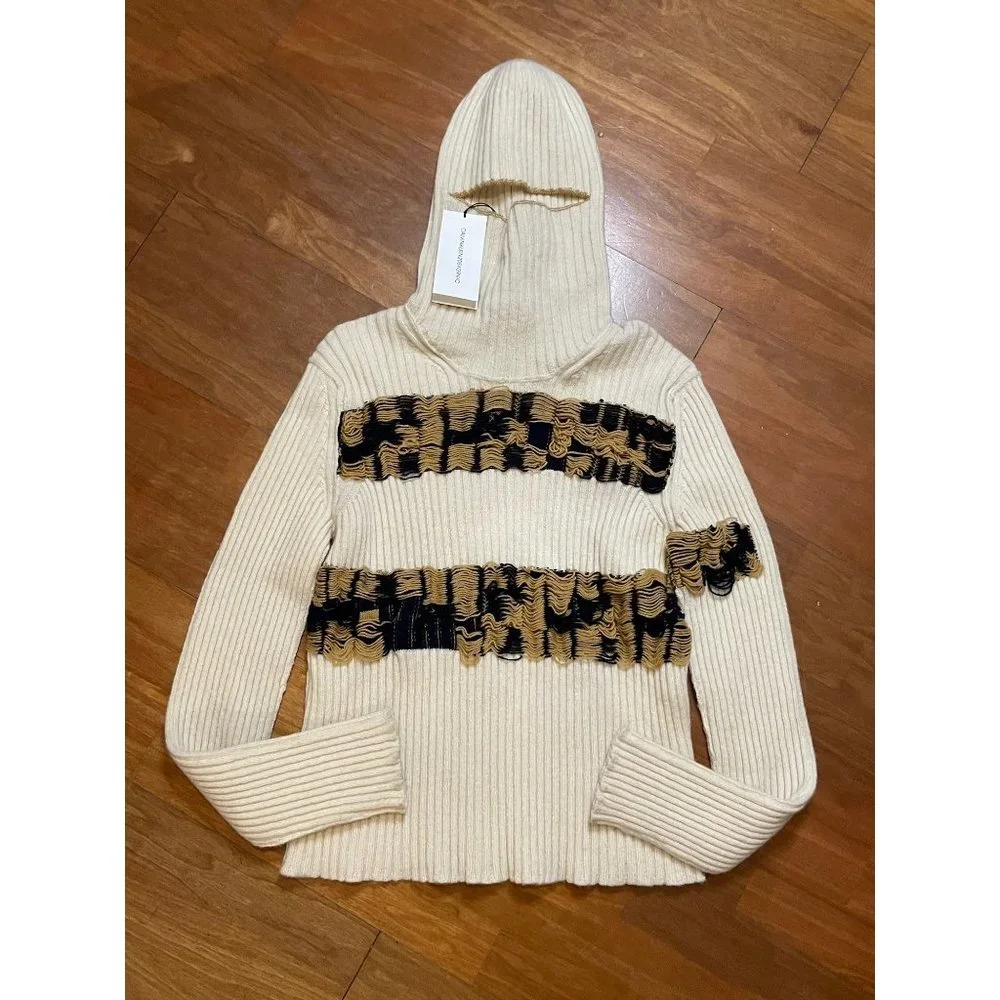 Calvin Klein 205W39NYC Quilt Jacquard Stripe Sweater Ivory Medium New Nwt Womens - Picture 6 of 16